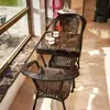 Mesa de Té y Silla de Balcón Silla de Ratán Combinación de Tres Piezas Mesa de Té Cuadrada Silla de Ratán para Patio Ratán para Exterior Mesa y Silla para Exterior