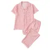 Cardigan com Pregas Bolha para Comércio Exterior Transfronteiriço, Pijama Floral para Mulheres, Conjunto de Roupa de Casa de Manga Curta e Calça Longa Transfronteiriço, Atacado do Fabricante