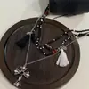 Collar de cuentas multicapa con borlas cruzadas estilo europeo francés y americano, cadena para clavícula dulce, cool, sexy, de lujo ligero, alta moda para mujer