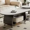 Mesa Lateral Móvil Simple de Gama Alta Lujo Ligero Moderna Ovalada de Piedra Sinterizada Sala de Estar Uso Doméstico Sensación de Gama Alta Apartamento Pequeño Mesa de Café