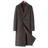 Casaco masculino longo de lã dupla face para outono e inverno, mistura de cashmere e lã de ovelha, gola de terno dupla face, peça de outer wear costurada à mão