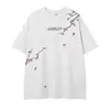 Ropa para Hombre Ins Retro Americano Camiseta Negra de Manga Corta con Hombro Caído, Estampado de Caballo en Racimo y Diseño de Letras, Peso Pesado Holgada Estilo High Street