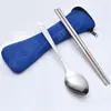 Bolsa de Tecido Portátil Conjunto de Três Peças Garfo Colher Hashi de Aço Inoxidável Conjunto de Duas Peças Bolsa de Tecido para Exterior Estilo Coreano Conjunto de Talheres Portátil