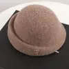 Sombrero de Pescador de Fieltro de Lana Estilo Hepburn Francés para Mujer Sombrero de Cubeta Frío con Temperamento Estilo Sombrero Formal Hace que la Cara Parezca Más Pequeña Boina