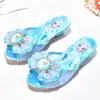Chinelos infantis rosa e azul da Elsa de Frozen, saltos altos para meninas pequenas, roupas de casa de verão, sapatos de princesa para crianças