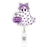 Corbata de moño de Halloween, fantasma pequeño, lengüeta de tirar, calabaza colorida, clip retráctil para insignia, insignia de identificación de enfermera, etiqueta de nombre, tarjeta de identificación