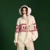 Suéter redondo jacquard con ambiente de Año Nuevo Fair Isle, suéter de punto trenzado retro, atuendo unisex de invierno para pareja