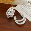 Brincos de Argola Minimalistas Europeus e Americanos, Estilosos, Versáteis, Luxo Leve, Prata Escovada de Alta Qualidade com Bolinhas, Brincos de Design Exclusivo para Mulheres