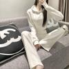 Sudadera Blanca con Capucha Chaqueta Traje de Pantalón Recto Conjunto de Dos Piezas Deportivo Casual para Primavera y Otoño para Mujer