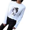 Otoño 2023 estilo coreano estilo bf camiseta de manga larga estampada con personaje retro para mujer top holgado camisa básica ins entrega de una pieza