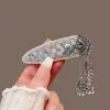Pinza para el pelo azul de cristal estilo étnico con cascabel y borla, Exquisito clip vintage para flequillo lateral, Accesorio para el cabello