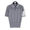 TB Verano Nuevo Top de Punto con Cuello Polo y Mangas Cortas para Mujer Casual Combinable con Todo Perro Circular en la Espalda Polo de Punto