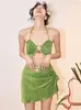 Verde Menta Textura de Alta Calidad Sexy Vacaciones de Verano Spa Junto al Mar Bikini Dividido Traje de Baño de Tres Piezas