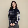 Suéter de Punto de Lana Ralph Lauren con Cuello Polo Rayado Bloque de Color Bordado Elegante Casual Adelgazante Cuello Solapa Superior para Mujer