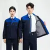 Conjunto de Roupa de Trabalho de Poliéster em Forma de Chifre, Camada Dupla, Primavera e Outono, com Forro, Jaqueta Color Block para Quatro Estações, Roupa de Proteção do Trabalho Resistente ao Desgaste