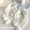 Calcetines blancos finos de verano para mujer con lazo, a media pantorrilla, accesorios JK Lolita, etiqueta de tela, encaje, zapatos pequeños de cuero, calcetines de algodón apilados