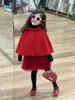 Invierno 2024 nuevo ropa infantil coreana para niñas Año Nuevo chaleco de malla tipo pastel vestido capa de lana