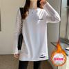 3111 foto real algodón manga larga camiseta mujer 280 kedel terciopelo primavera otoño e invierno forro polar base camiseta suéter largo