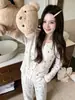 Em estoque com bojo 65 Pijama Tendência Algodão Outono Inverno Novo Conjunto de Homewear Feminino Dropshipping Frete Grátis