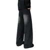 Jeans versátiles de corte holgado y pierna ancha color azul hielo con efecto desgastado y orejas de gato para hombre y mujer