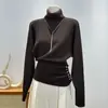 Popular Suéter de Punto Estilo Coreano con Cuello Alto y Diseño de Pliegues Laterales para Mujer en Otoño e Invierno con Tops Elegantes que Adelgazan la Cintura para Mujer