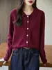 Cárdigan de punto acanalado 100% algodón con solapa, transfronterizo, para mujer, primavera y otoño, corte holgado, versátil, color liso, de un solo pecho, tejido de algodón puro