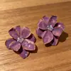 Brincos de Tarraxa Roxo Romântico da Idade Média Femininos Brincos Geométricos de Alta Qualidade 2025 Novos Brincos Elegantes com Flor Francesa para Mulheres