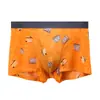 Cuecas Boxers Masculinas de Seda de Gelo Leves e Respiráveis Estampadas Divertidas de Verão para Jovens com Cintura Média e Reforço Duplo na Virilha