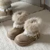 Botas de Neve Peludas com Cadarço e Solado Grosso Estilo Retrô Fair Isle para Mulheres 2025 Novas Botas de Algodão Quentes com Forro de Lã Espessado