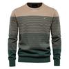 Suéter de Algodão Marca AIOPESON Masculino Moda Casual Gola Redonda Listrado Pulôveres Suéter Tricotado Masculino Novo Inverno Quente Suéteres Masculinos
