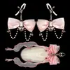 Acessórios SM, pedra preciosa, laço, sino, pompom, plug anal, treinamento de corte traseiro, brinquedo sexual adulto, clipe de mamilo, plug anal integrado