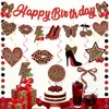 Nuevo Estilo Transfronterizo Estampado de Leopardo Cereza Decoración para Fiesta de Cumpleaños Set Bandera de Tirar Estampado de Leopardo Rojo Colgantes Espirales Redondos Adornos Pastel
