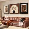 Pintura Decorativa para Sala de Estar Estilo Antiguo Medio Caqui Ruyi Mural Retro de Alta Gama Pared de Fondo para Sofá Francés Pintura Triple Colgante