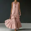 Roupas femininas para comércio exterior europeu e americano de 2026, nova coleção de verão, design versátil para o dia a dia, saia longa tipo bolo de cor sólida