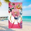 Toalha de Banho para Natação com Estampa Digital de Desenho Sailor Moon Borda de Microfibra Toalha de Praia para Férias e Viagem