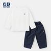 Conjunto de Duas Peças Roupas Infantis Meninos Europeus Outono Camiseta de Manga Longa e Calça Casual Roupa Infantil Bebê Conjunto de Duas Peças Camiseta Básica Calça Longa