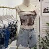 Tiro Real Popular en Internet Chaleco Camisola Pequeño Ropa Exterior para Mujer Almohadilla para el Pecho Desmontable Top sin Mangas Corto Estampado Tie-Dye 88939