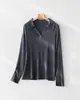 Tricô de Lã Tencel com Gola Polo de Manga Longa para Mulheres, Estilo Old Money, Casual Relaxado com Decote V, Primavera/Verão 2026