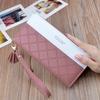 Nuevo bolso de mano para mujer, cartera larga con cremallera y borlas, estilo coreano, con cuadros en contraste, de gran capacidad, para teléfono móvil