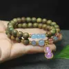 Pulsera de Sándalo Verde de 8 mm con Doble Círculo y Aroma Fragante, Colgante de Calabaza, Cuentas de Oración Estilo Mujer, Cuentas Budistas, Joyería de Mano