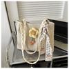 Bolso de paja tejido para mujer, gran capacidad, novedad de verano 2025, bolso de hombro informal y moderno con flores
