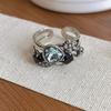 Anillo de Diamante Azul Micro-incrustado para Mujer, Anillo de Dedo Abierto Moderno, Elegante, Personalizado, Hip-hop, Desgastado, Dulce, Cool, Apilado, Anillo de Dedo de Celebridad de Internet