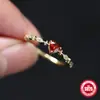 Anillo para Mujer S925 Plata de Ley Chapado en Oro Anillo de Cola Moda Europea y Americana Simple Estilo Amor Rubí Elegante Anillo para Dedo Índice