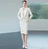 Traje de Falda Corta Profesional Blanco Crudo Nuevo Estilo Primavera y Otoño para Mujer, Elegante Estilo Diosa de Longitud Media Bodycon Formal Ropa de Trabajo