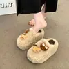 Produz seus Próprios Sapatos de Plataforma à Prova d'Água com Biqueira Aberta em Pelúcia Artificial Marrom Bege Preto Couro Encerado Lã