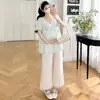 Nuevo Conjunto de Maternidad Verano 2026: Top de Encaje con Cuello en V + Pantalones Rectos de Nueve Puntos para Maternidad