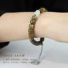 Pulseira de contas de barril antigo de sândalo verde natural pulseira de anel único com borla de cabaça de jade Fu Lu artística retrô fresca