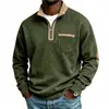 Sudadera Casual Holgada de Manga Larga para Hombre 2026 Transfronteriza Otoño/Invierno con Media Cremallera, Cuello Alto y Bolsillos de Parche en Contraste de Color