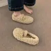 Zapatos de mujer talla grande 40-43, zapatos peludos con tacón, mocasines de invierno cálidos y de moda, mocasines de algodón antideslizantes tipo slip-on de moda 42