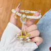 Pulsera de Diamantes y Perlas Rosadas Espumosas Estilo Francés para Mujer, Dulce, de Moda, Exquisita y de Aspecto Elegante